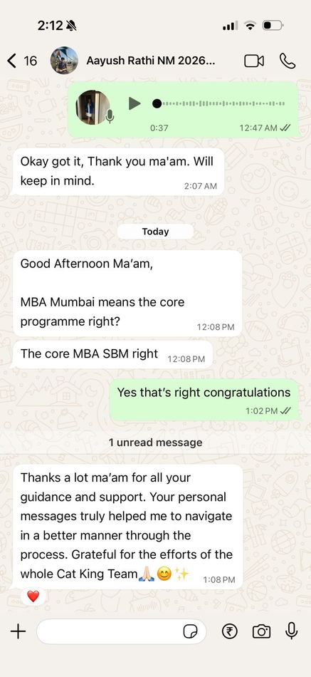 Aayush Rathi, NMIMS Mumbai convert WhatsApp screenshot