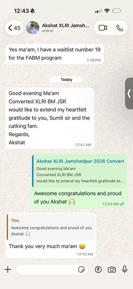 Akshat, XLRI Jamshedpur convert WhatsApp screenshot