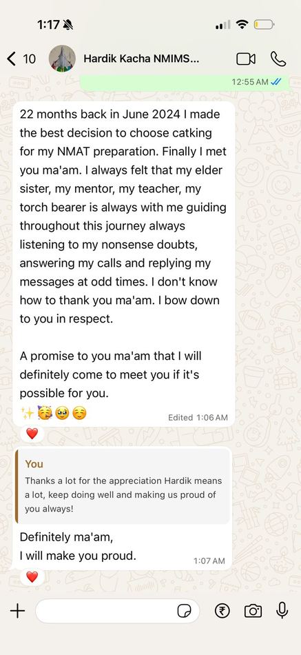 Hardik, NMIMS Mumbai convert WhatsApp screenshot