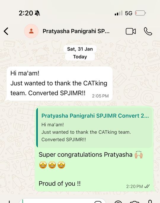 Pratyasha, SPJIMR convert WhatsApp screenshot