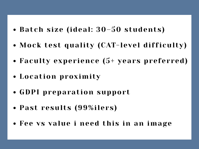 how to choose best CAT coaching institute India checklist